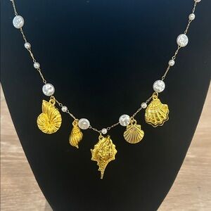 Gold and Pearl Charm Necklace